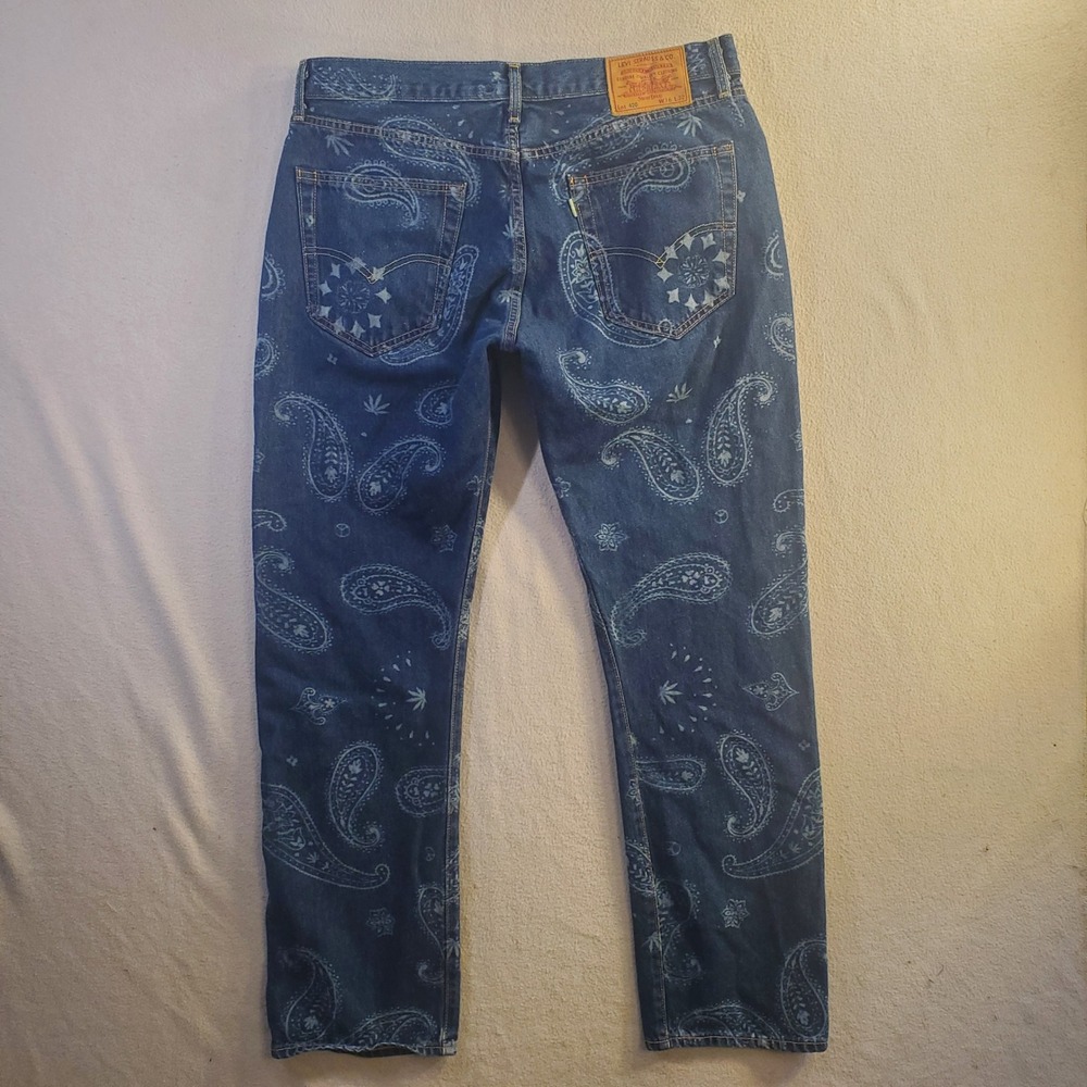 Levis Big E Snoop Dogg Lot 420 Paisley Print Blue Denim Jeans Mens W36 L32 AOP - Picture 7 of 16